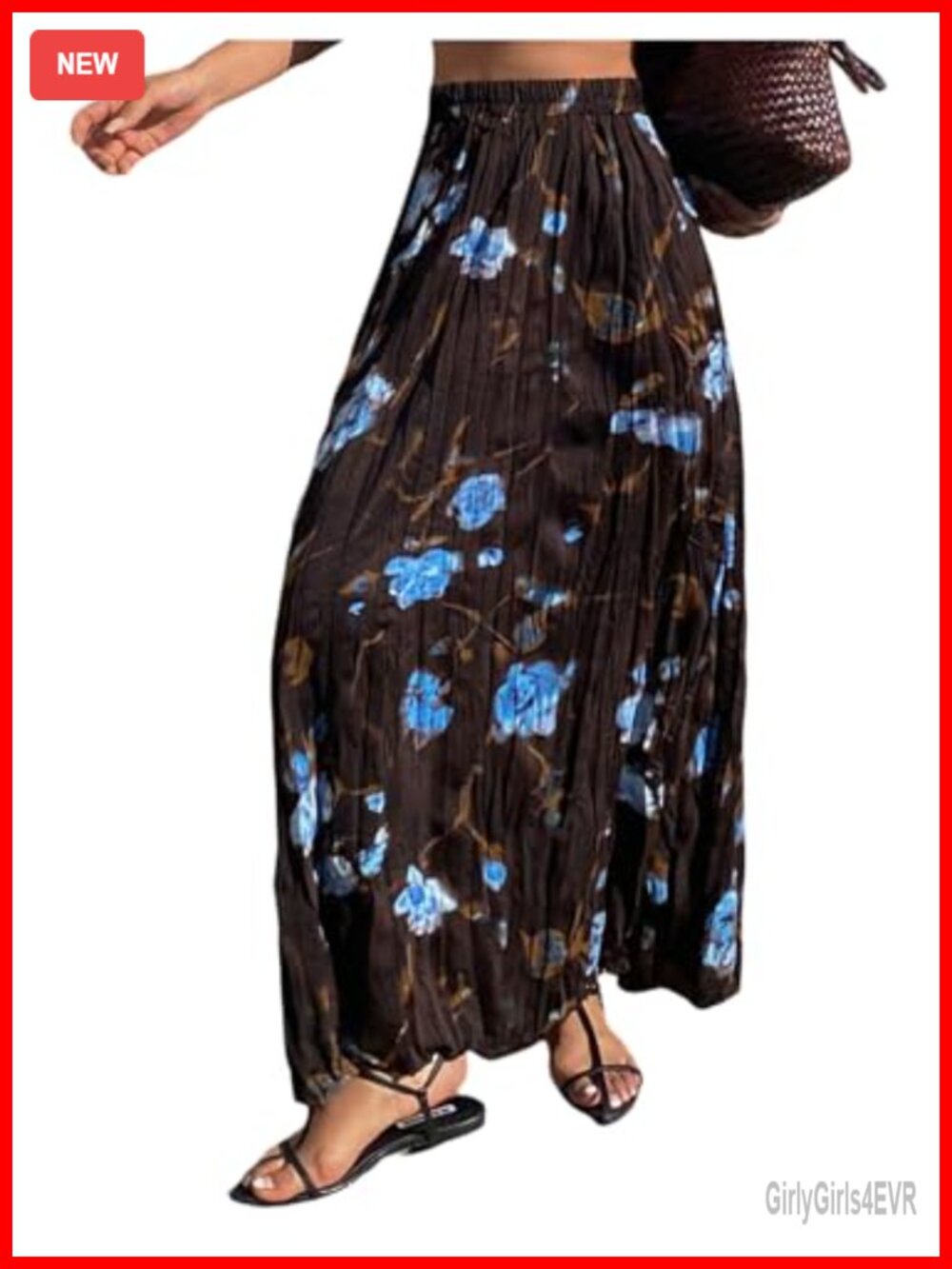 Boho Floral Pleated High Waist A Line Flowy Maxi Skirt Summer Vacation